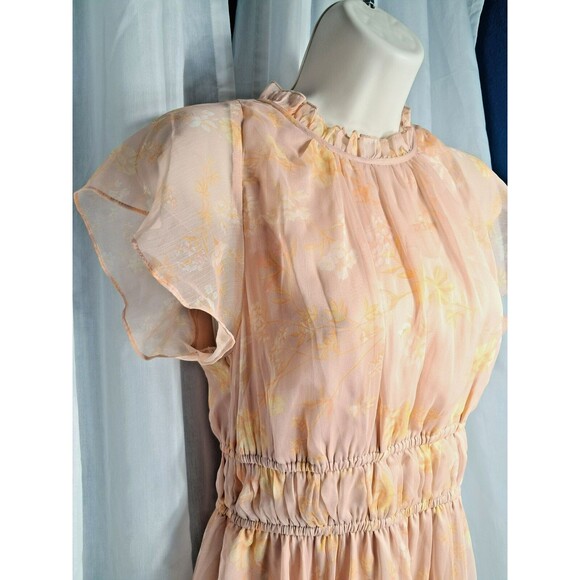 NWT French Connection Coral Floral Peach Diana Rec Crinkle Flowing Dress Size 12 - Picture 11 of 16